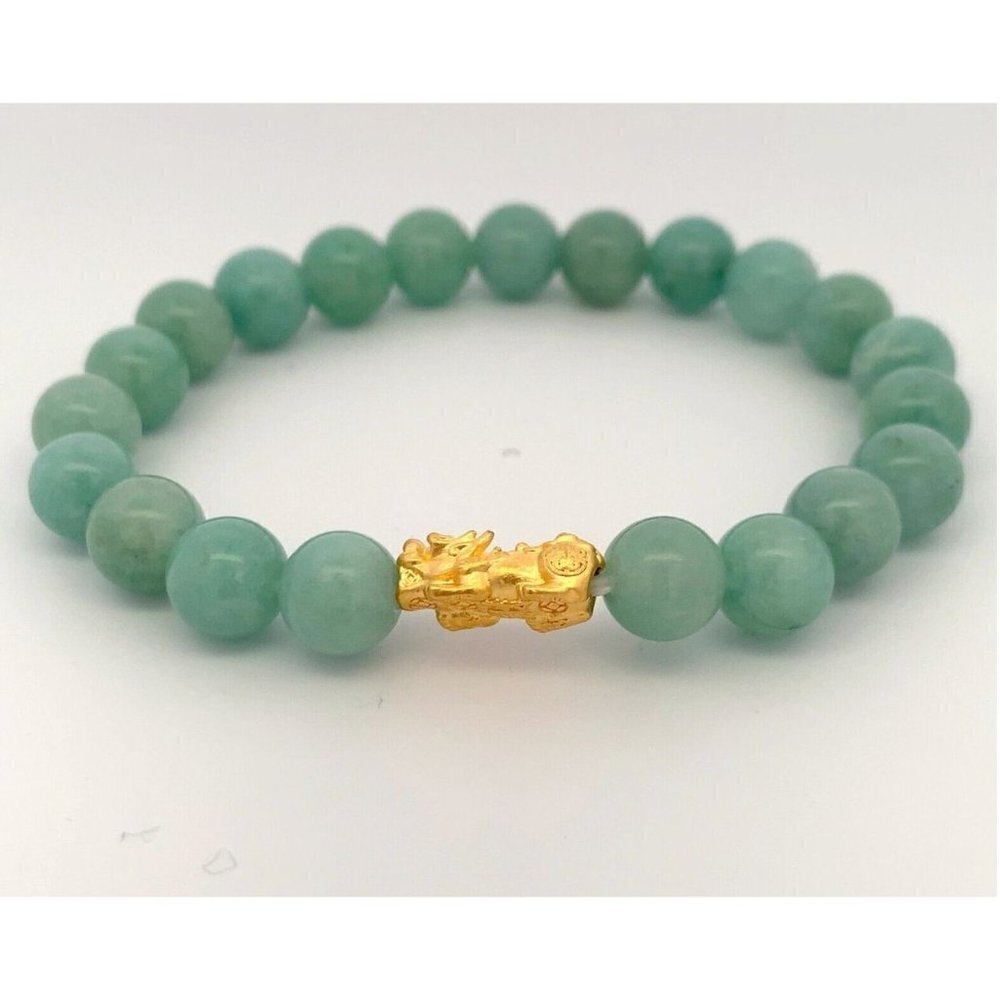Natural Aventurine Stretchable Bracelet Size 6 with 24K Gold Dragon Fortune Pixi - Picture 8 of 8